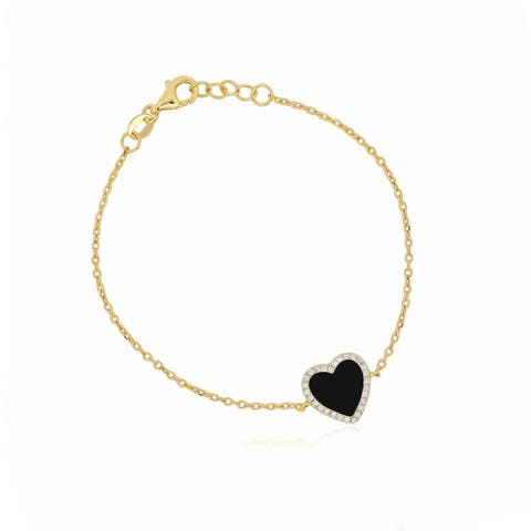 Large Onyx CZ Halo Single Heart Bracelet