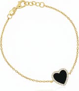 The Lovery Fine Jewelry Large Onyx CZ Halo Single Heart Bracelet