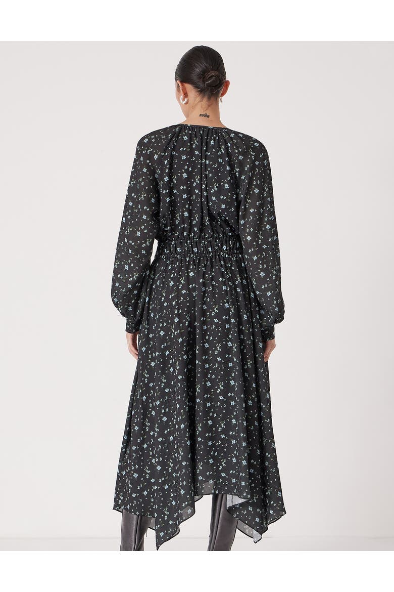 Odelia Printed Long Sleeve Chiffon Dress, Alternate, color, Ditsy Floral Black