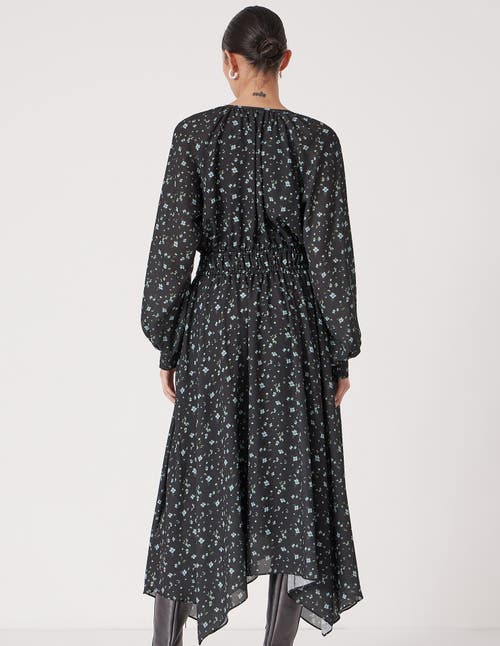 Hush Odelia Printed Long Sleeve Chiffon Dress In Black