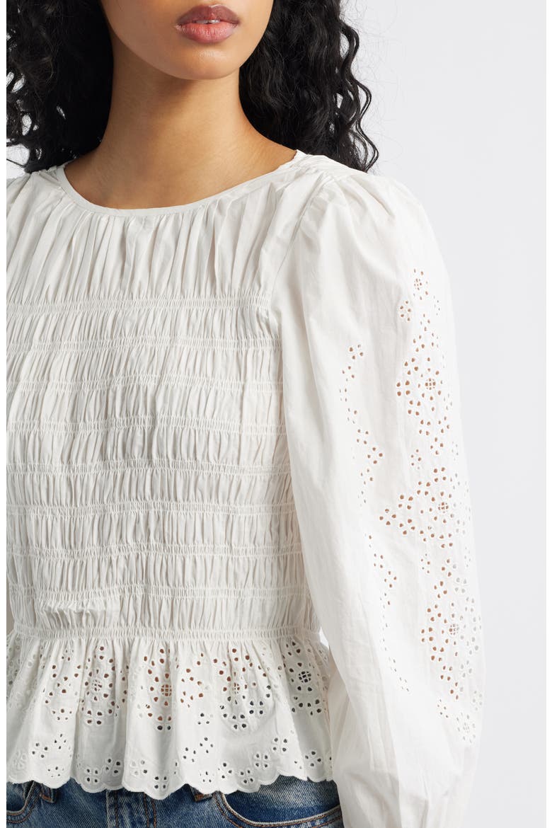 Tabi Eyelet Embroidered Smocked Cotton Top, Alternate, color, WHITE EMBROIDERY