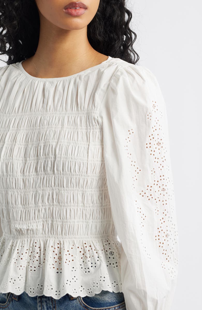 Rails Tabi Eyelet Embroidered Smocked Cotton Top, Alternate, color, White Embroidery