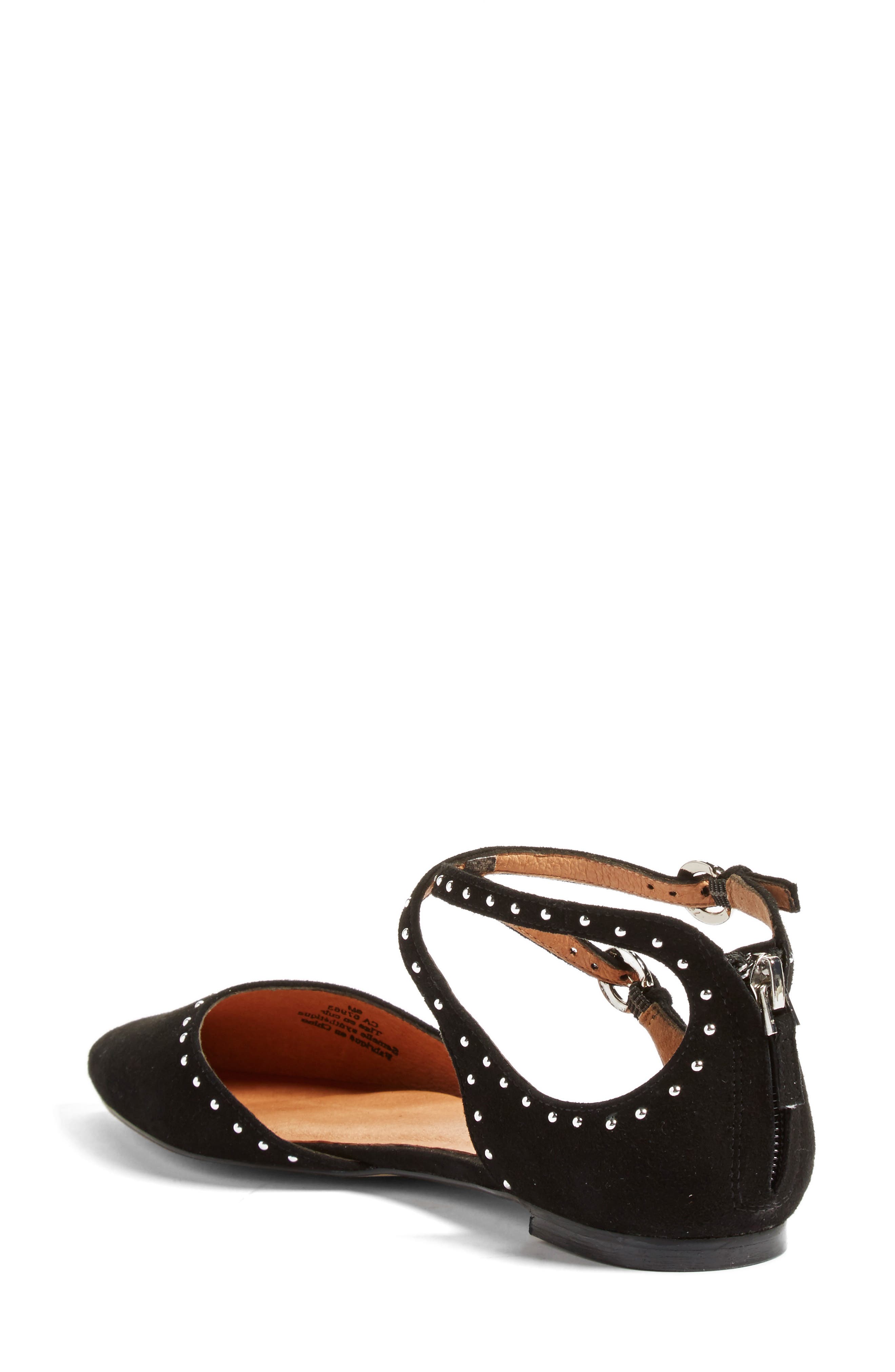 'Bristal' Ankle Strap Pointy Toe Flat, Alternate, color, BLACK SUEDE