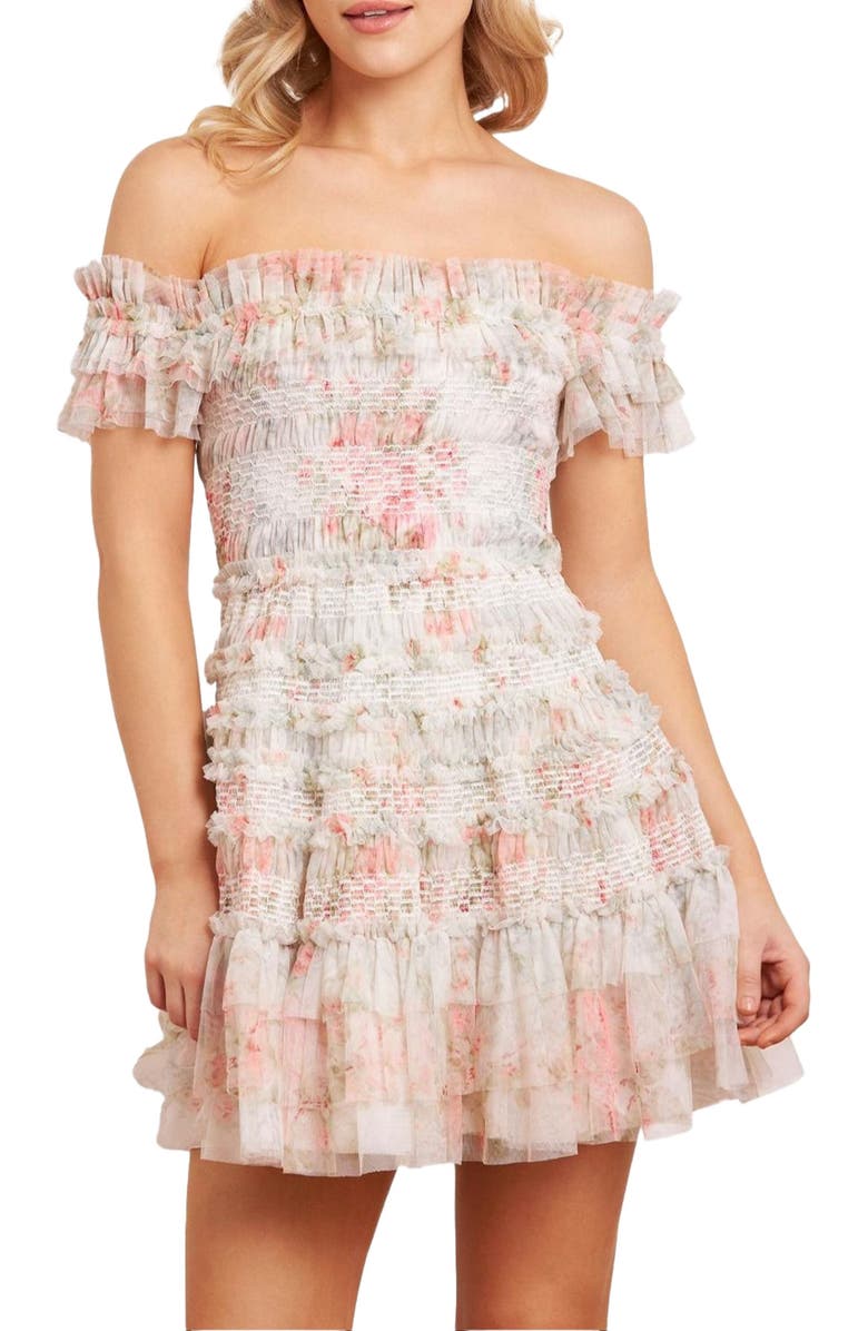 Needle & Thread Madame Rose Elodie Mini Dress, Main, color, Moonshine