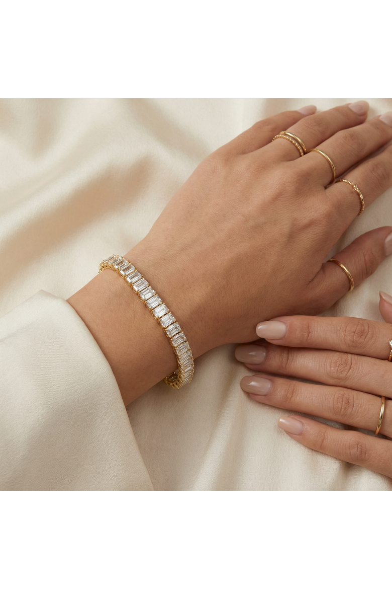 20Ct Emerald Cut Diamond Tennis Bracelet 14k Gold 7" Lab Grown, Alternate, color, 14k Yellow Gold