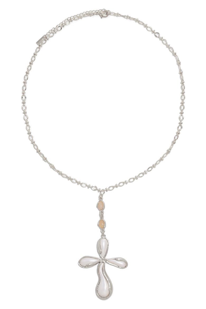 Amulet Imitation Pearl Cross Pendant Necklace, Main, color, SILVER