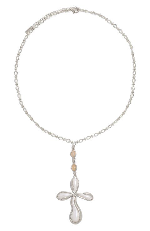 Amulet Imitation Pearl Cross Pendant Necklace