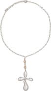 Petit Moments Amulet Imitation Pearl Cross Pendant Necklace
