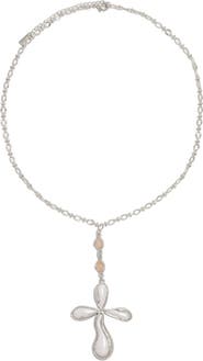 Petit Moments Amulet Imitation Pearl Cross Pendant Necklace