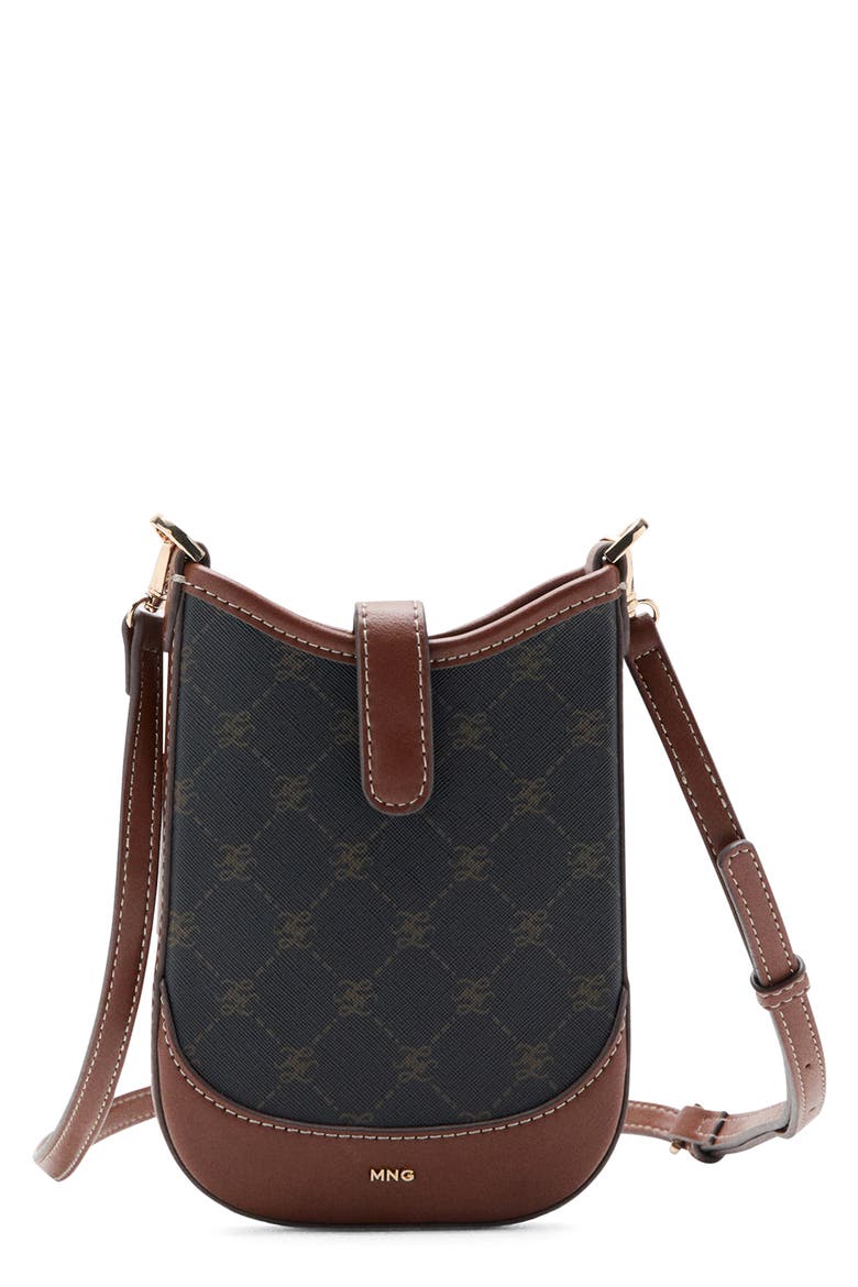 Logo Print Crossbody Phone Bag, Main, color, BROWN