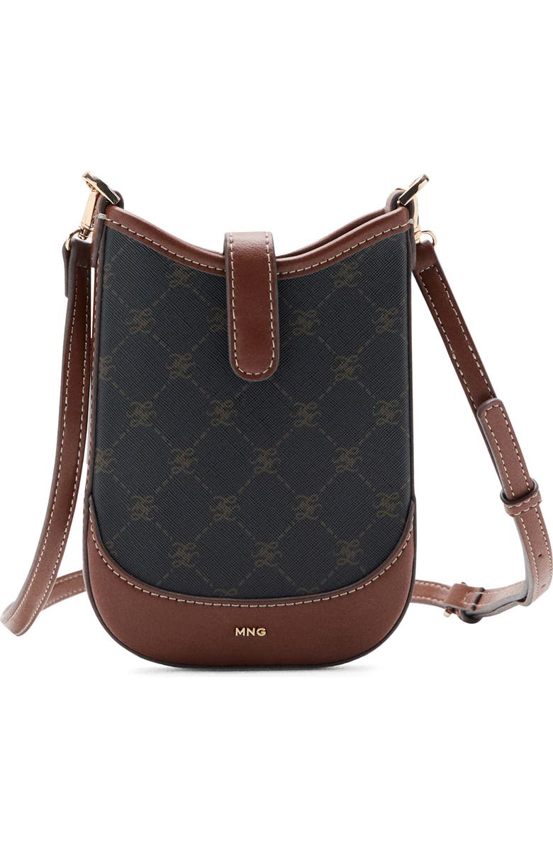 MANGO Logo Print Crossbody Phone Bag, Main, color, Brown