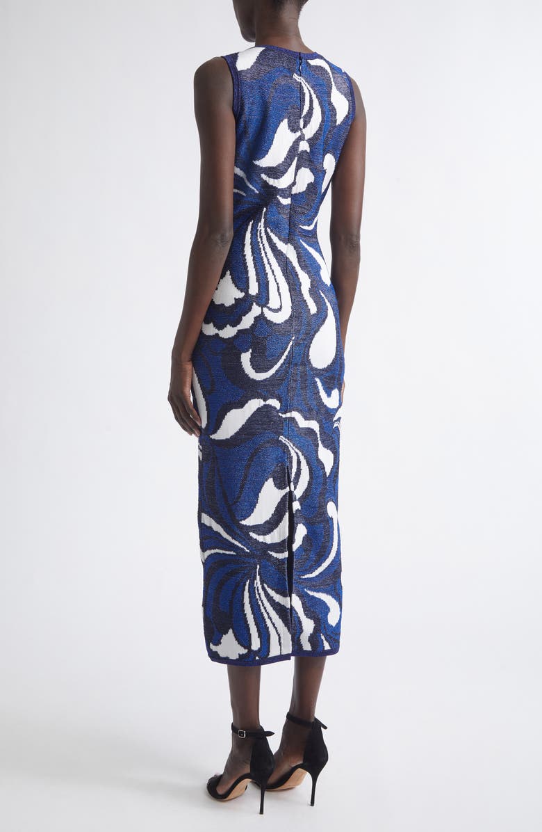 ST. JOHN Lynn Metallic Scroll Jacquard Sweater Dress, Alternate, color, Midnight/ Cobalt Metallic