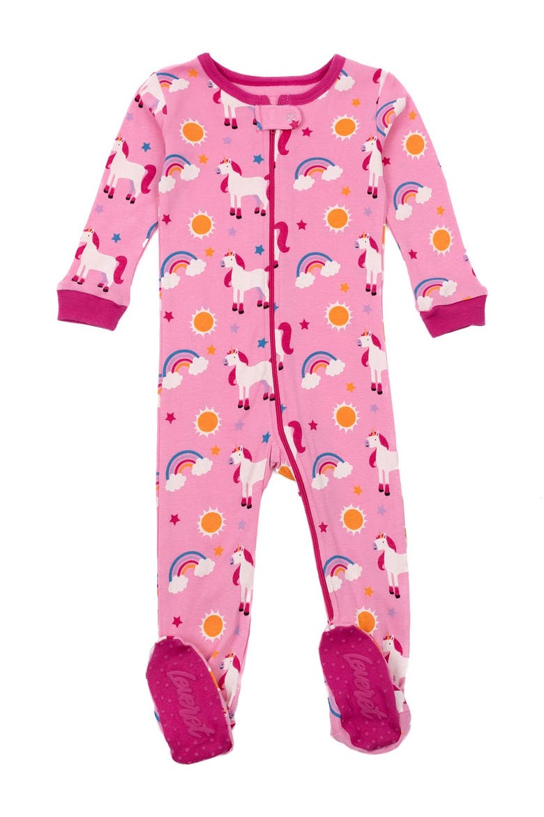 Striped Cotton Footed Pajamas, Alternate, color, RAINBOW