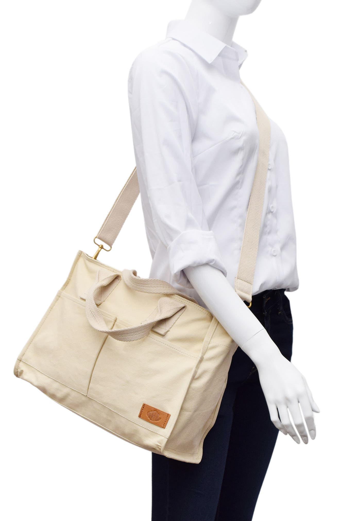New Amsterdam Leatherworks Zinia Canvas Satchel, Alternate, color, Natural