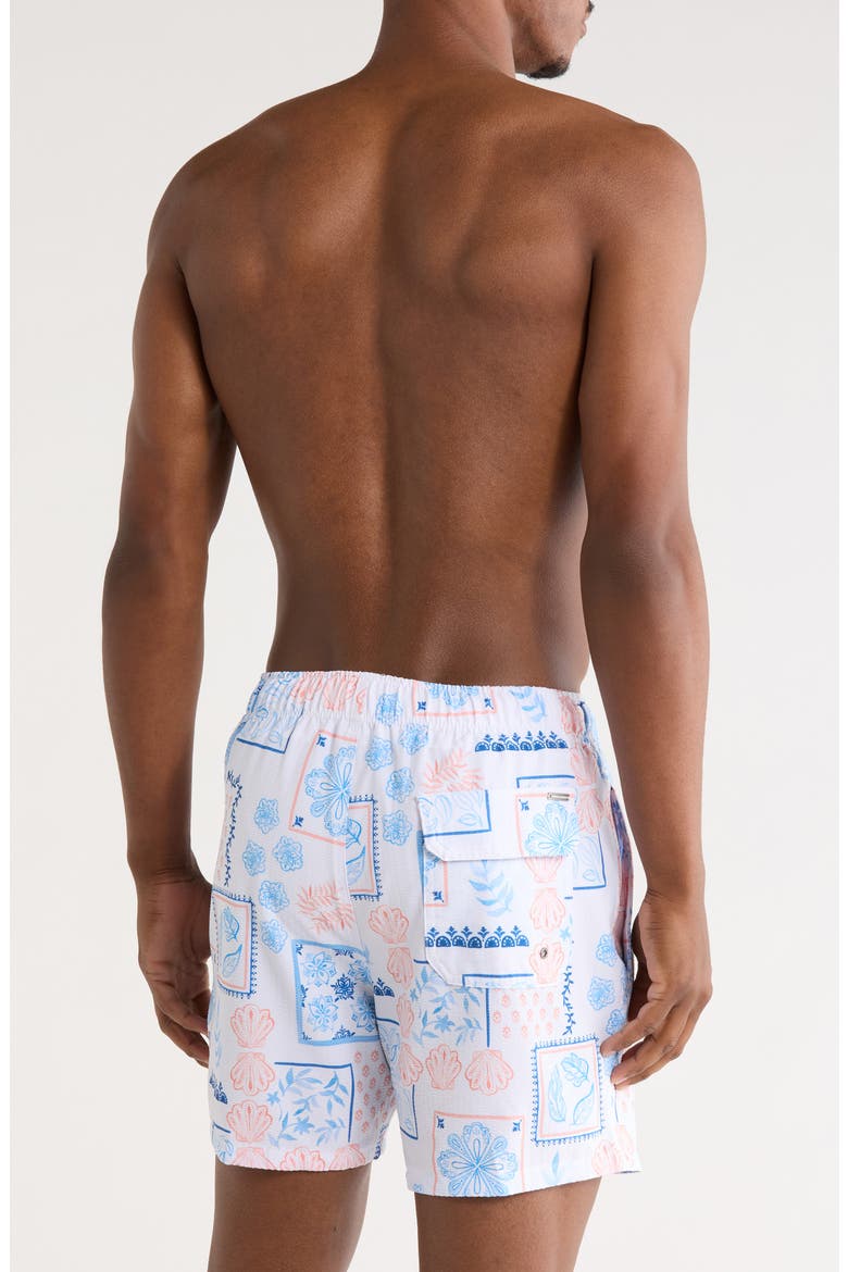 Seersucker Shell Print Volley Swim Trunks, Alternate, color, WHITE