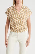 Pleione Collared Short Sleeve Faux Wrap Crop Top
