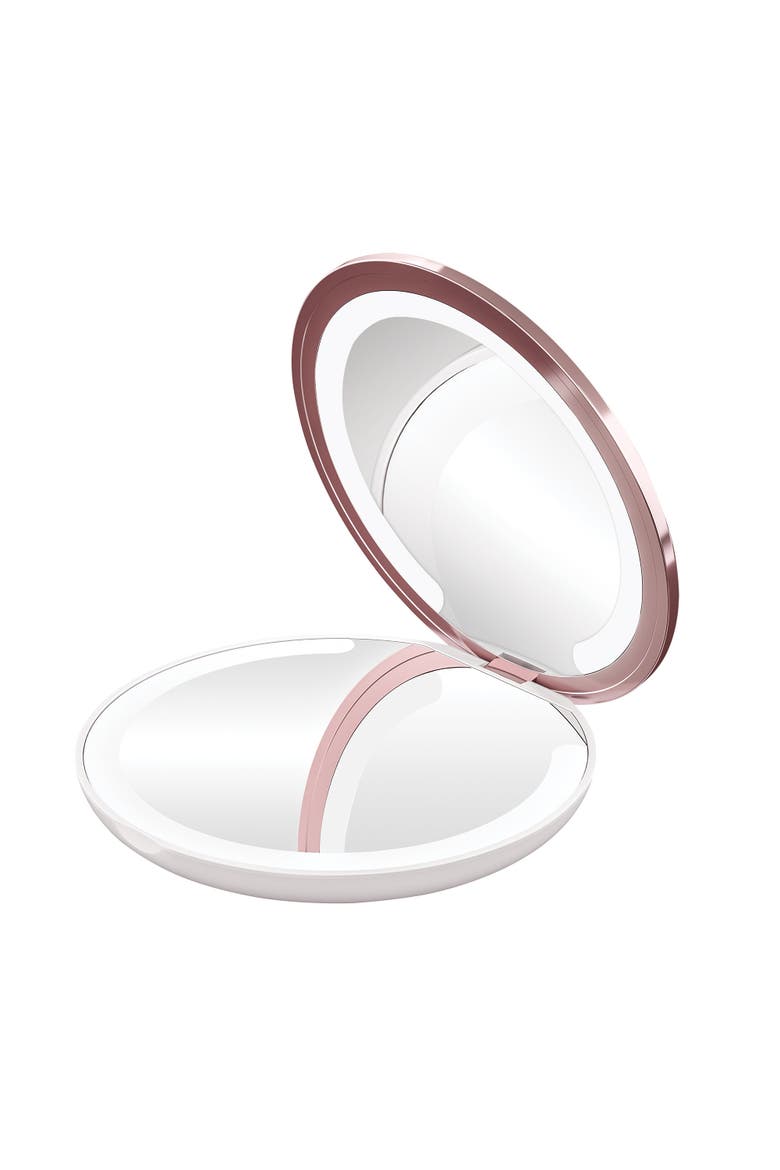 Coco LED Compact Mirror, Alternate, color, White with rose gold trim
