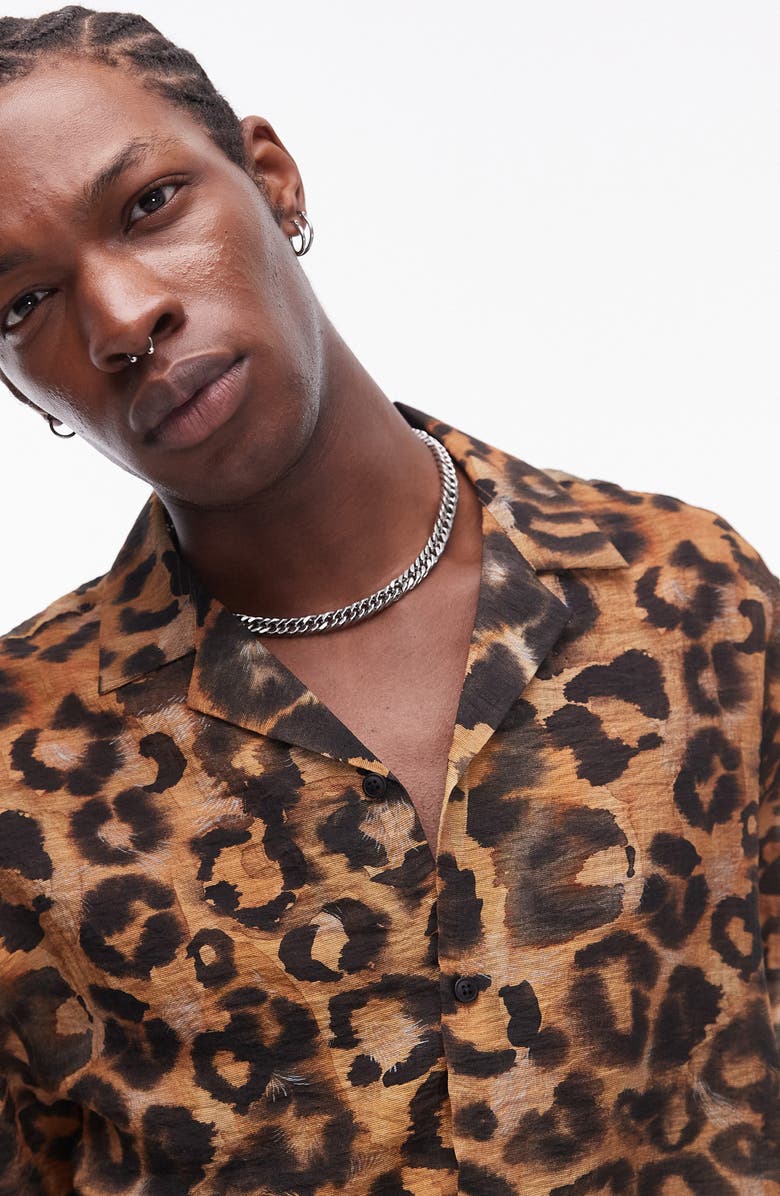 Topman Animal Print Camp Shirt, Alternate, color, 