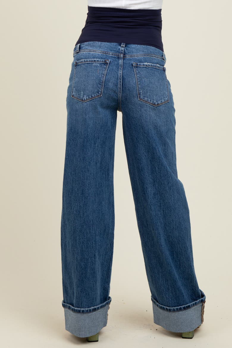 Cuffed Hem Baggy Wide Leg Maternity Jeans, Alternate, color, Navy Blue