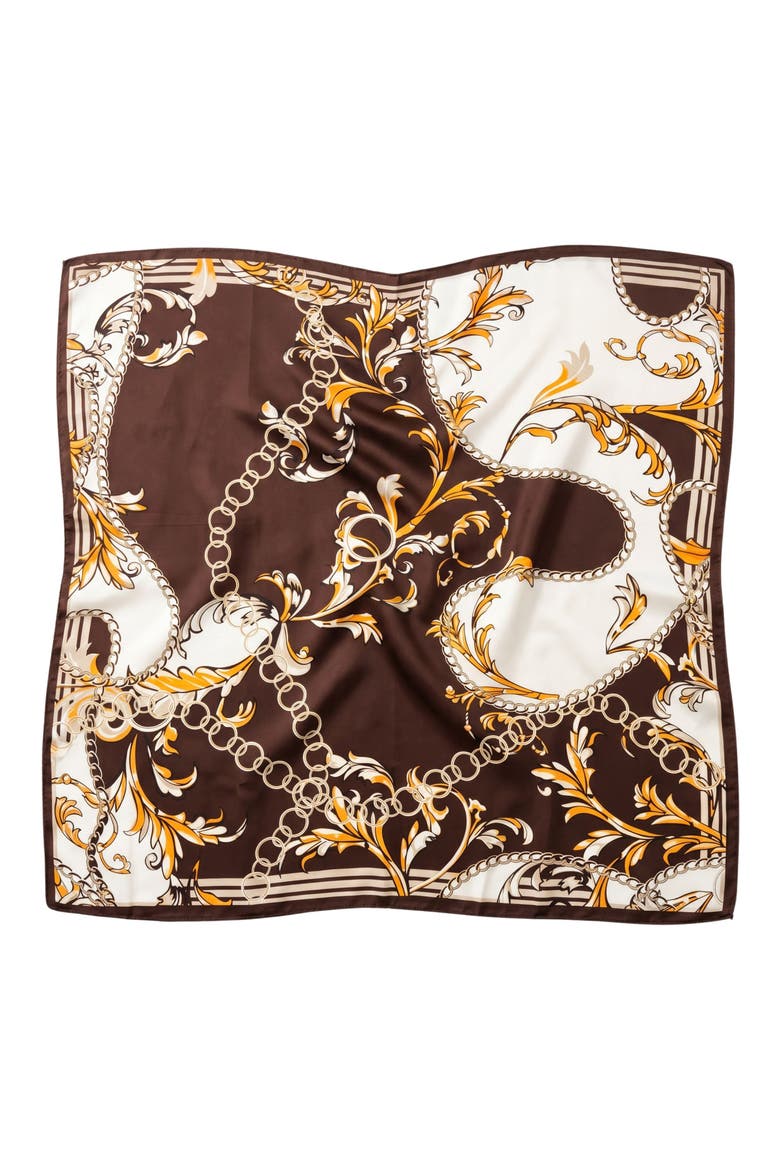 Chain Print Satin Scarf, Main, color, BROWN