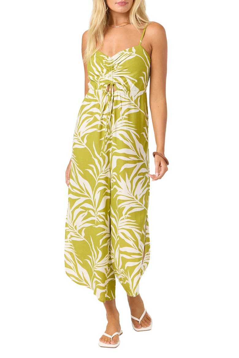 Skylar Palm Wide Leg Jumpsuit, Main, color, CHARTREUSE