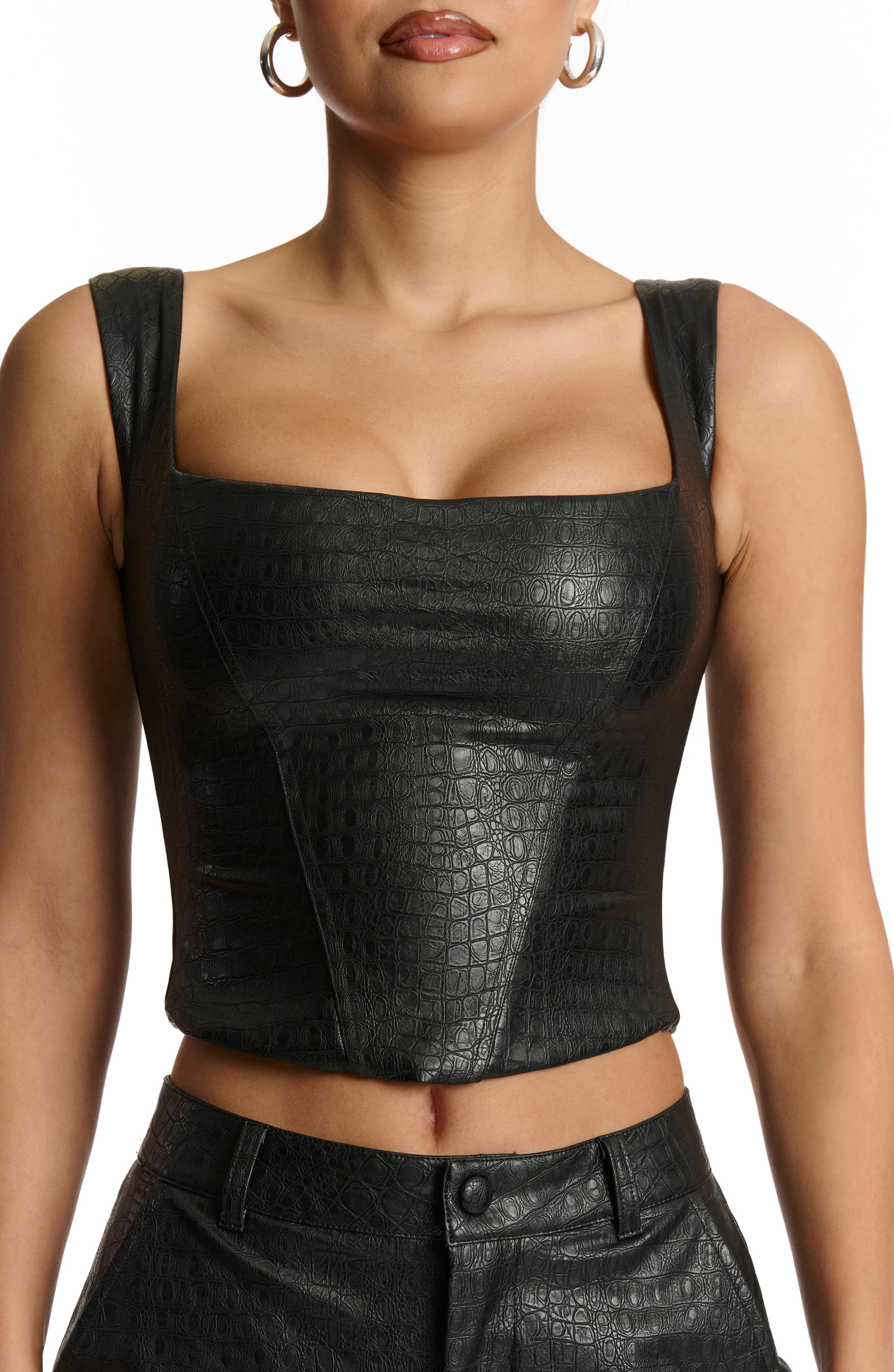 black leather corset top
