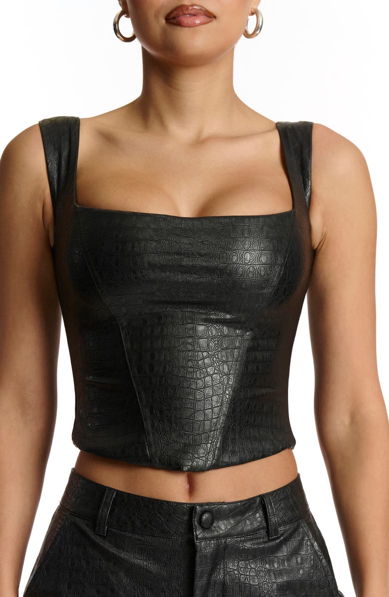 Naked Wardrobe Croc Faux Leather Corset Top, Main, color, 