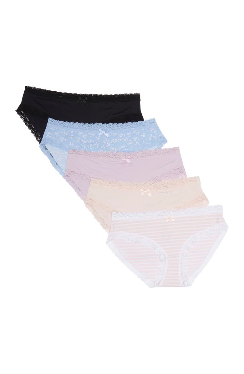 Honeydew Petra 5-Pack Mid Rise Hipster Briefs, Main, color, Cove Ditsy/Imperial/Black