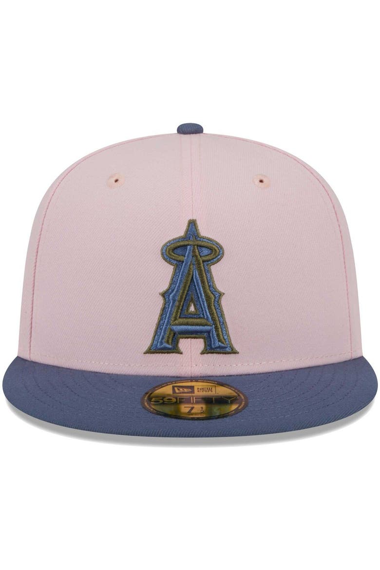 Men's New Era Pink/Blue Los Angeles Angels  Olive Undervisor 59FIFTY Fitted Hat, Alternate, color, Pink