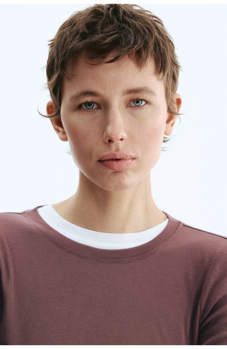 H&M Pima Cotton Jersey Top, Alternate, color, Dark Dusty Pink