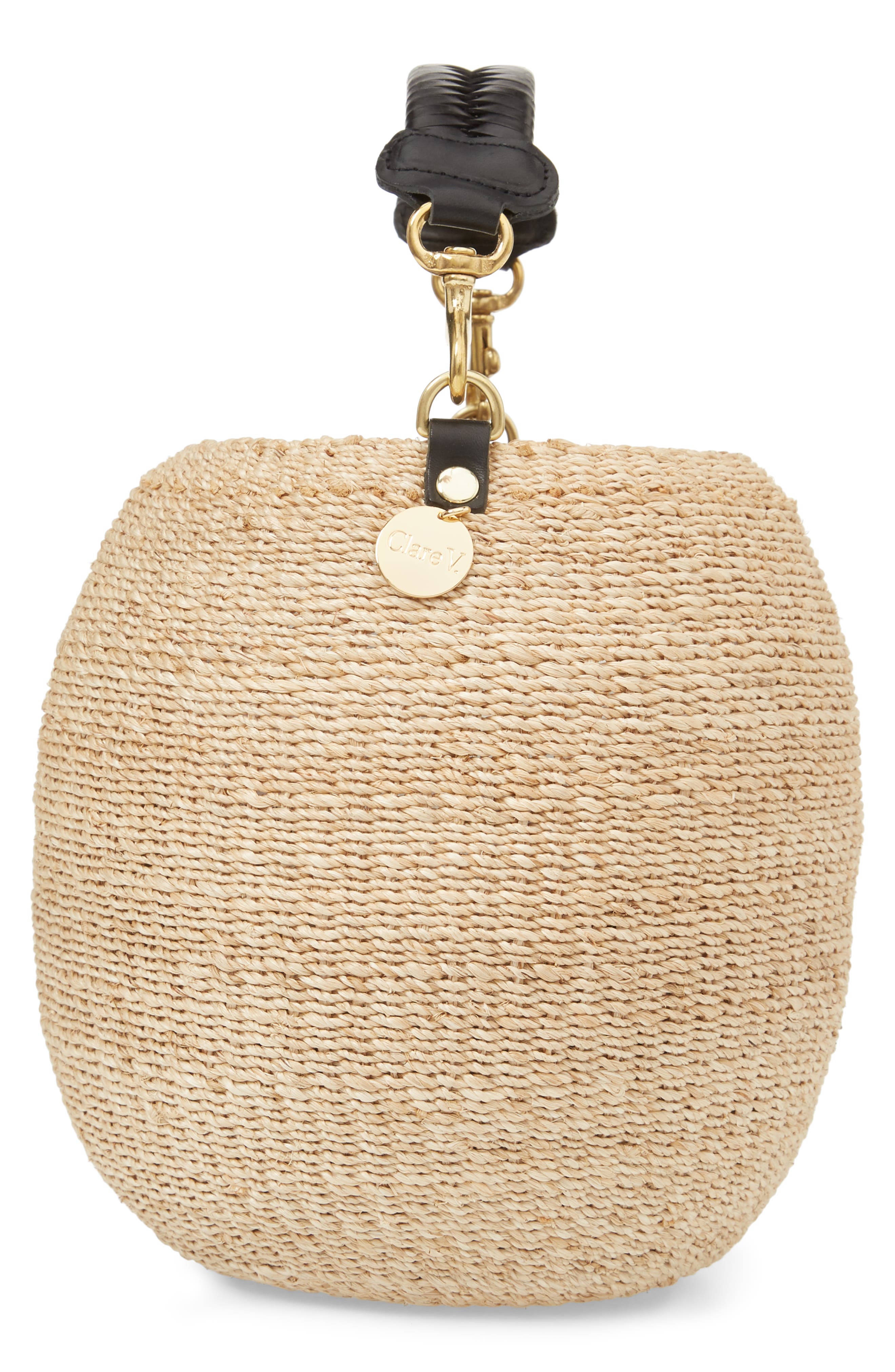 Clare V. Pot de Miel Top Handle Straw Basket Bag, Alternate, color, Cream