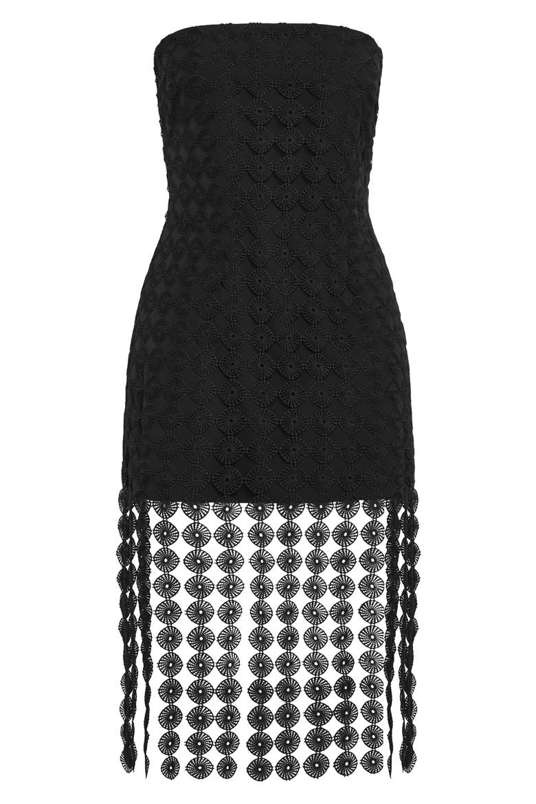 Ebony Strapless Crochet Lace Minidress, Alternate, color, BLACK