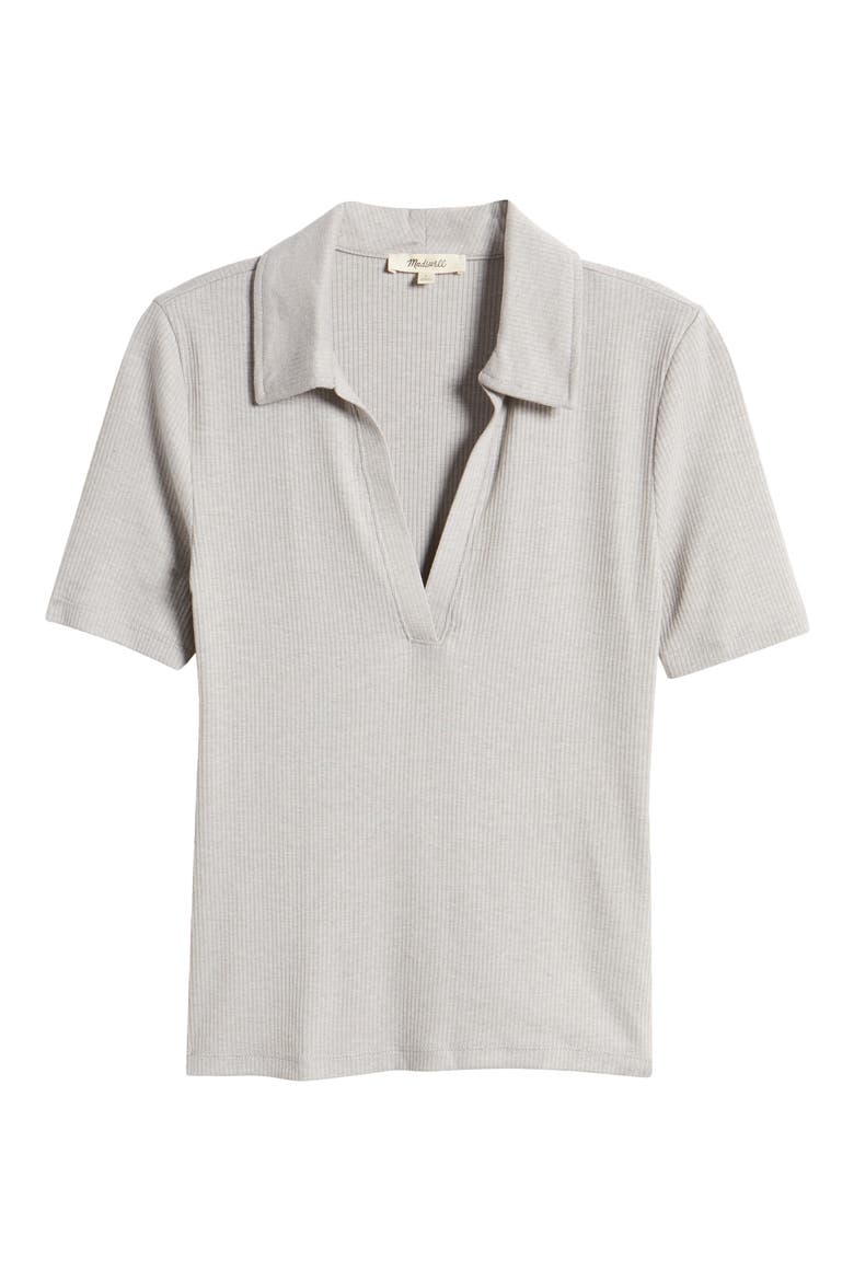 Drapey Rib Polo Top, Alternate, color, HTHR STEEL MORNING