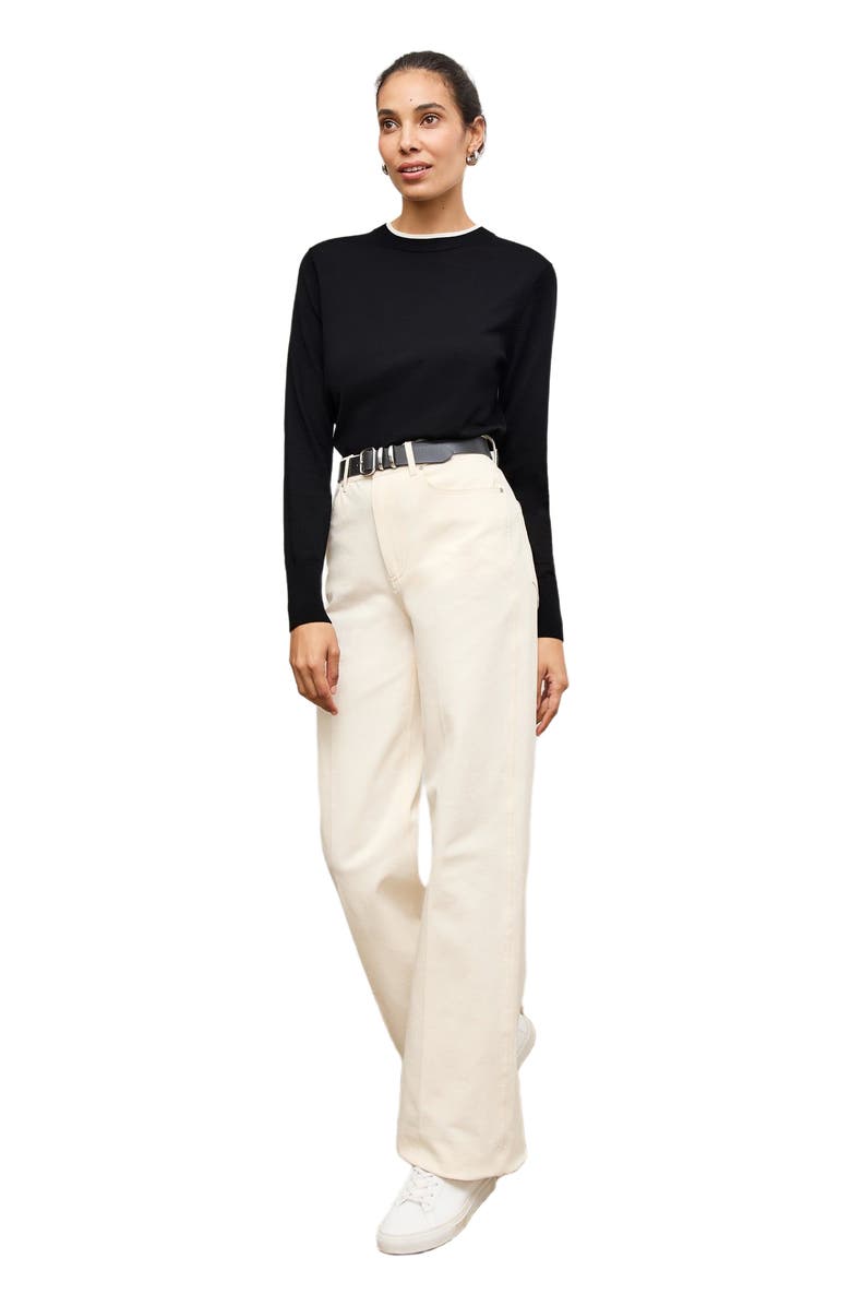 M.M.LaFleur Kit Contrast Sweater - Light Merino, Main, color, Black/Ivory