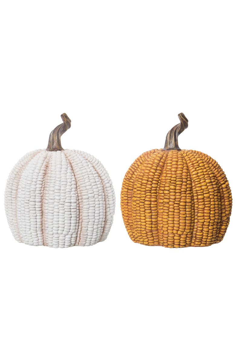 Transpac Set of 2 Resin Corn Pumpkin Decorative Figurines for Fall, Main, color, Orange