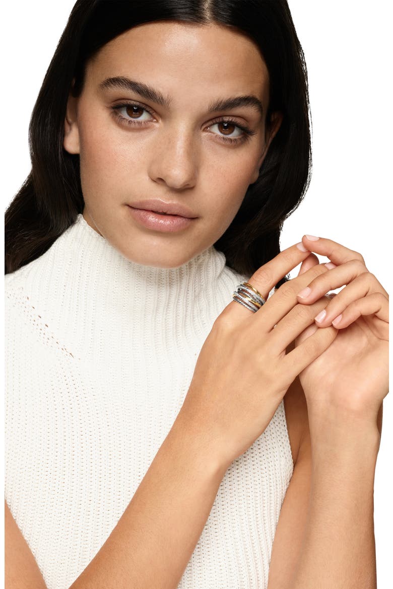 Crossover Seven-Row Ring in Sterling Silver with 18K Yellow Gold & Diamonds, 16mm, Alternate, color, STERLING SILVER AND 18K GOLD