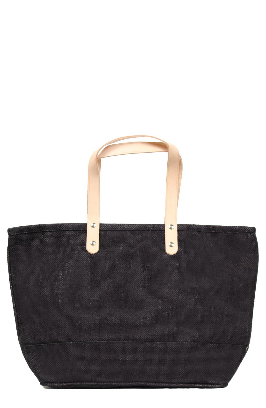 'Nantucket' Monogram Jute Tote, Main, color, BLACK