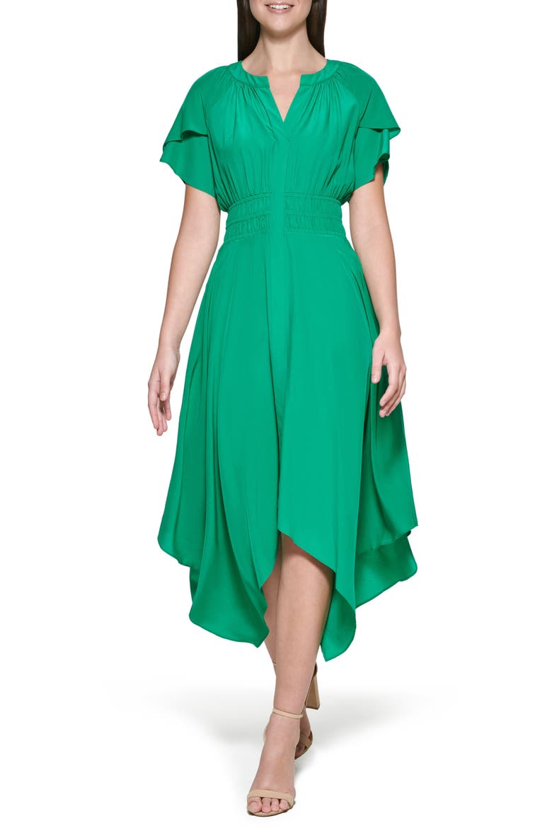 Flutter Sleeve High-Low Maxi Dress, Main, color, GREEN