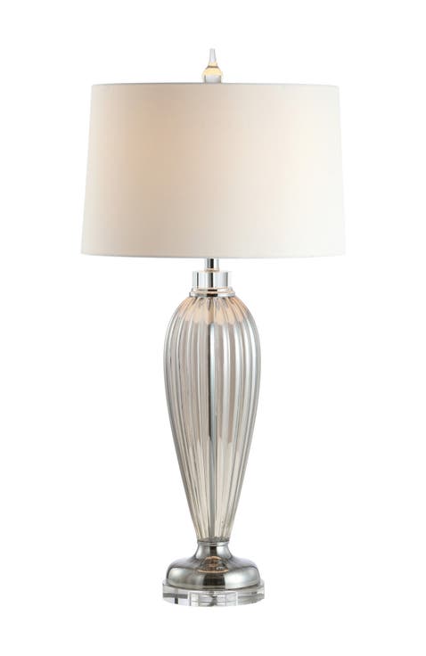 Julian 33.5" Glass/Crystal LED Table Lamp, Smoked Grey
