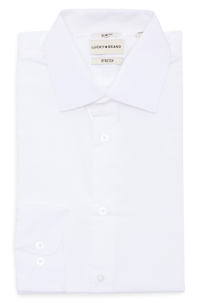Lucky Brand Solid Stretch Slim Fit Dress Shirt, Alternate, color, White