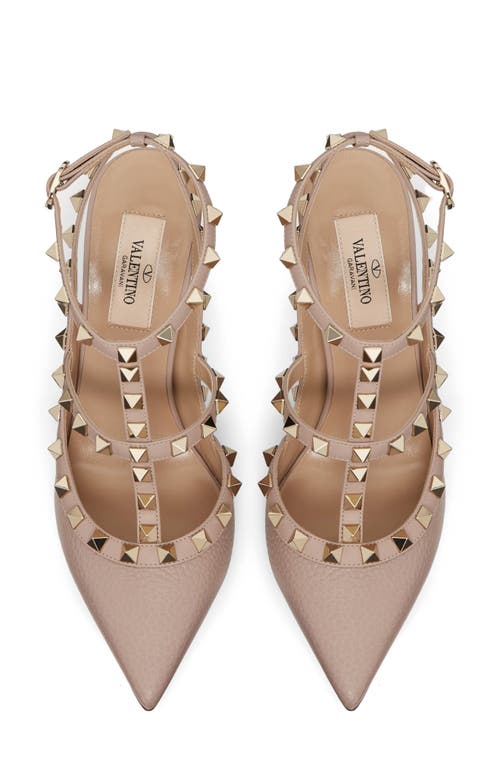 Valentino Garavani Rockstud Ankle Strap Pointed Toe Pump In Poudre