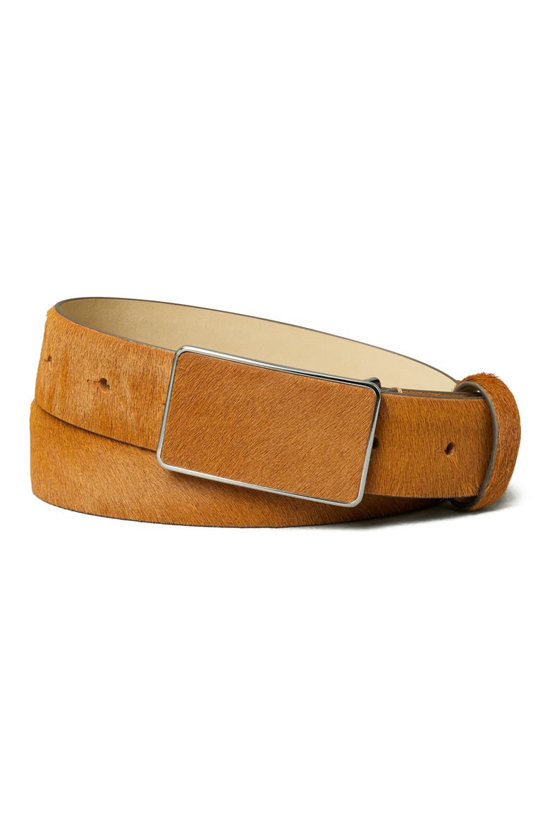 Plate Genuine Calf Hair Belt, Main, color, MANDORLA