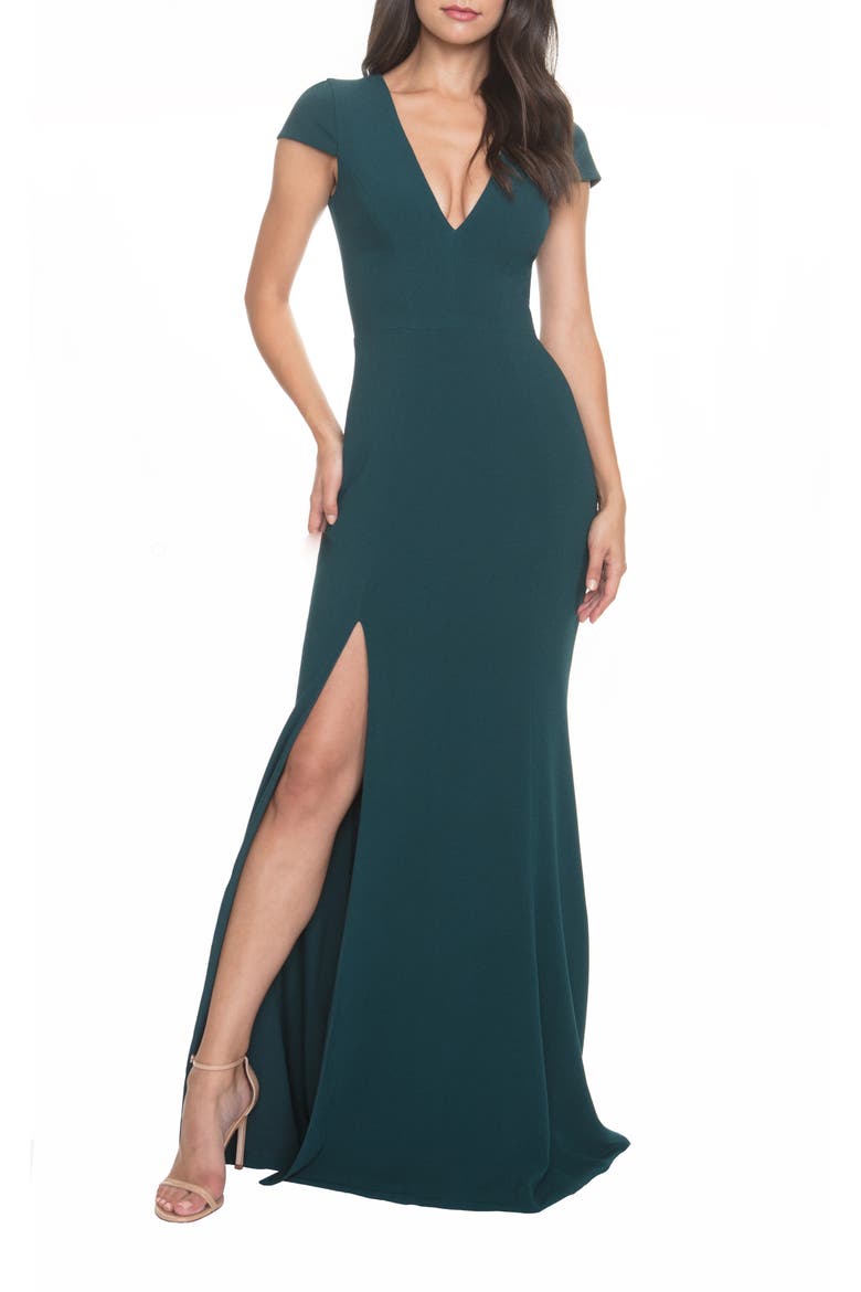 Karla V-Neck Trumpet Gown, Main, color, PINE