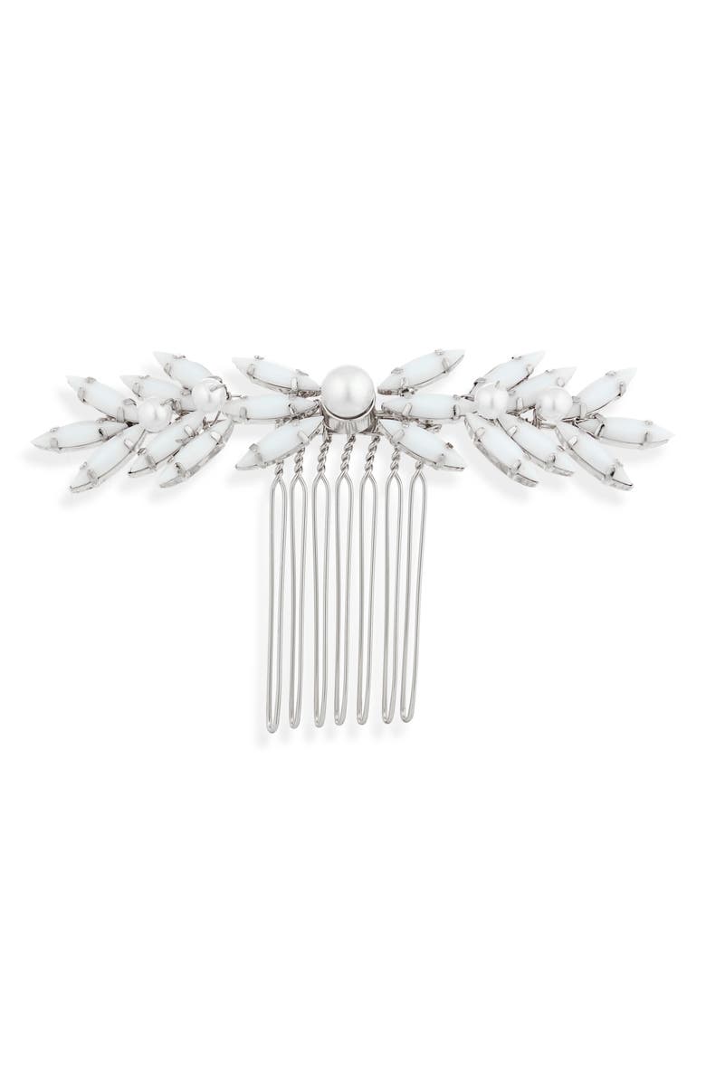 Brides & Hairpins Seira Opal & Faux Pearl Hair Comb, Main, color, Silver