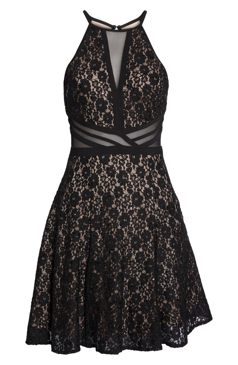 Morgan & Co. Sheer Inset Lace Fit & Flare Dress, Alternate, color, 