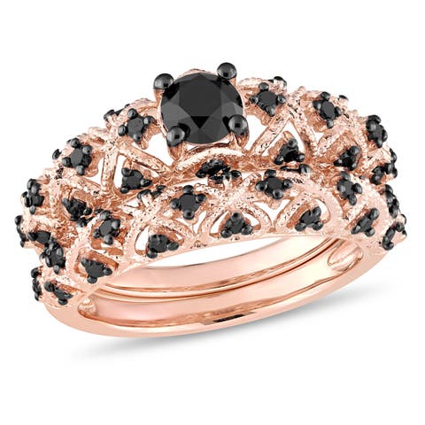 Black Diamond Vintage Bridal Ring Set