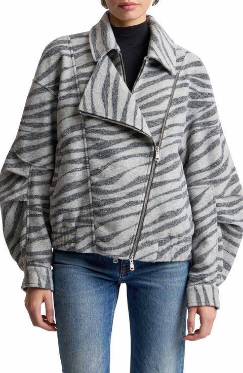 Zebra Jacquard Layered Bomber Jacket