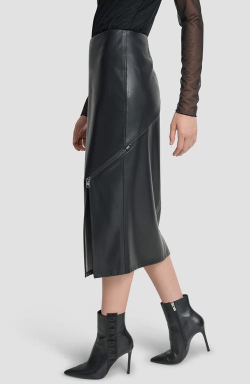 Dkny Faux Leather Midi Skirt In Black