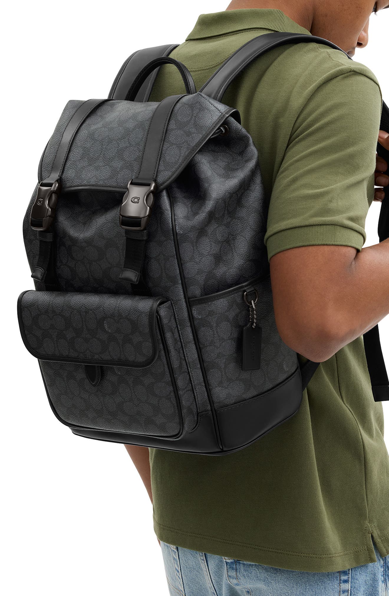 COACH League Signature Canvas Backpack, Alternate, color, Charcoal Signature