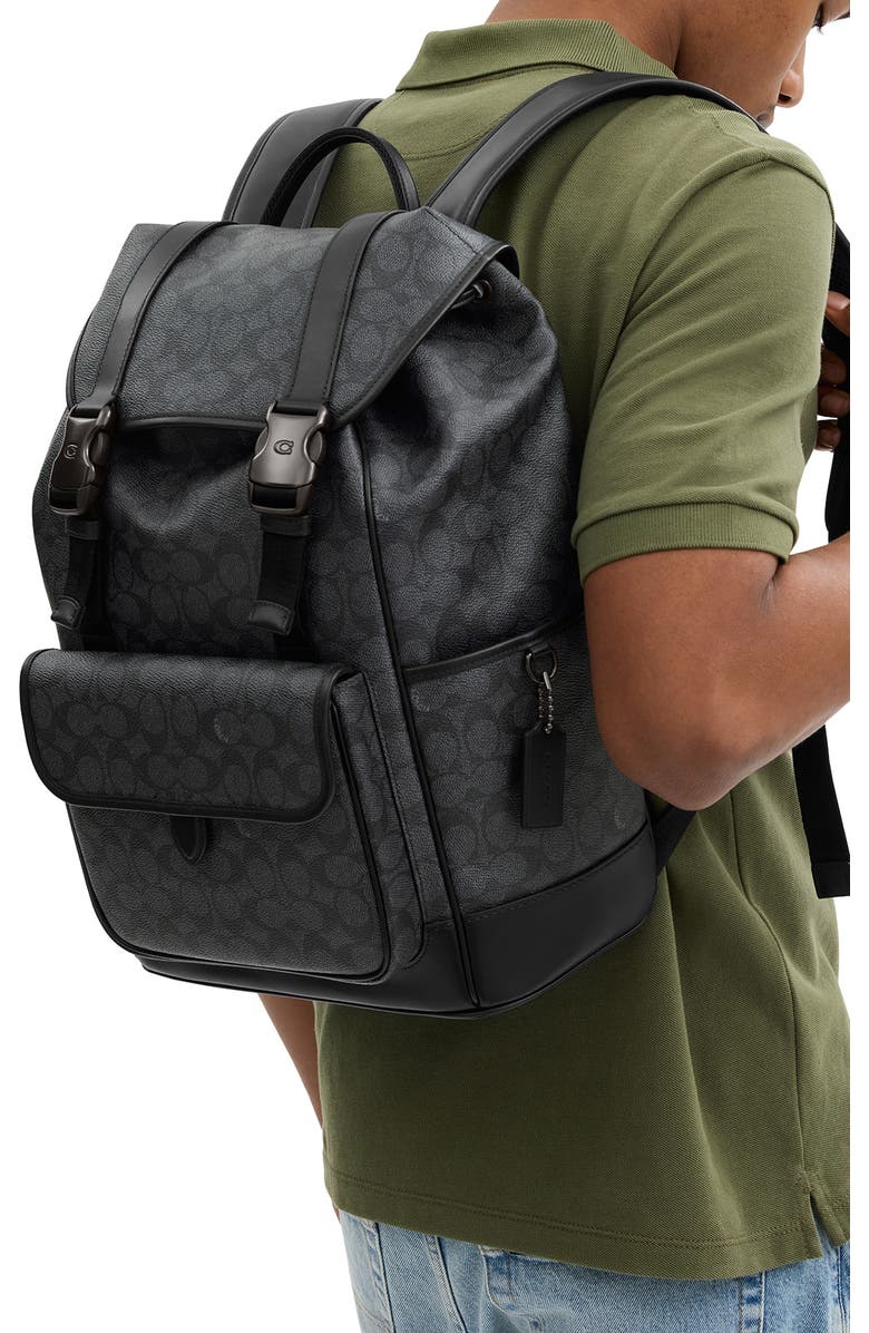 COACH League Signature Canvas Backpack, Alternate, color, Charcoal Signature